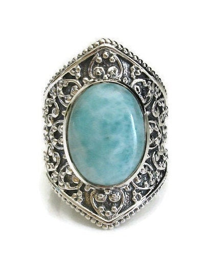 Larimar Boho 925 Sterling Silver Ring, R36L