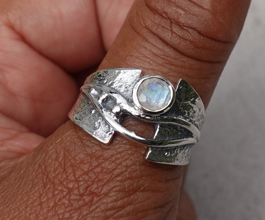 Moonstone Oxidised 925 Silver Ring, R187M