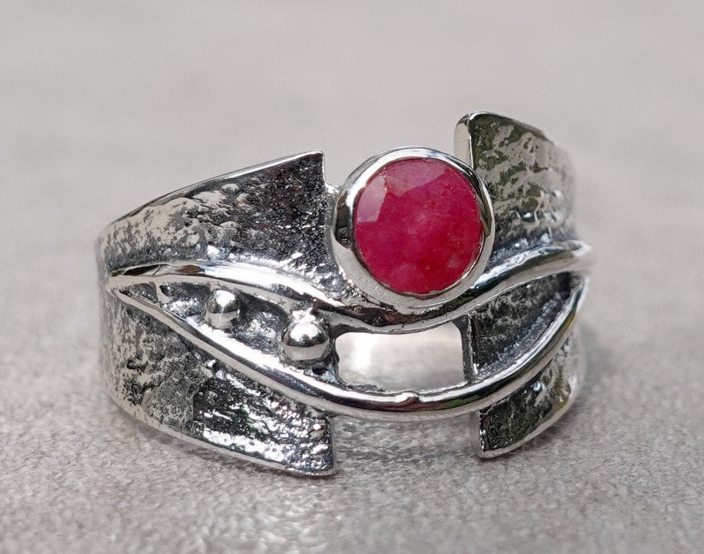 Designer Facetted Ruby Ring | Oxidised 925 Sterling Silver, R187R