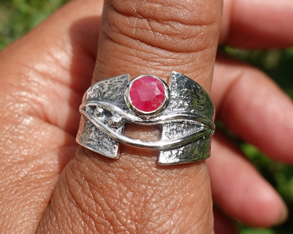 Ruby Oxidised 925 Silver Ring, R187R