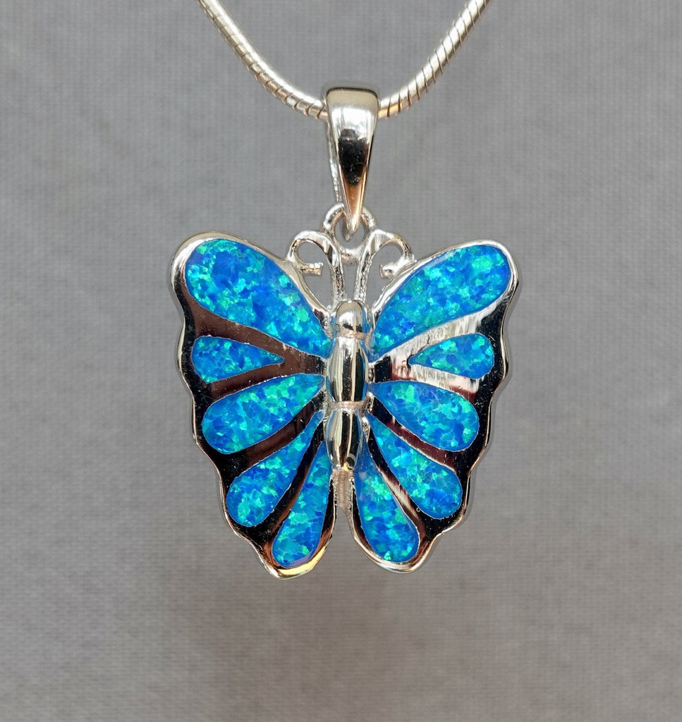 Butterfly Blue Opal Silver Pendant, OPP6BOP