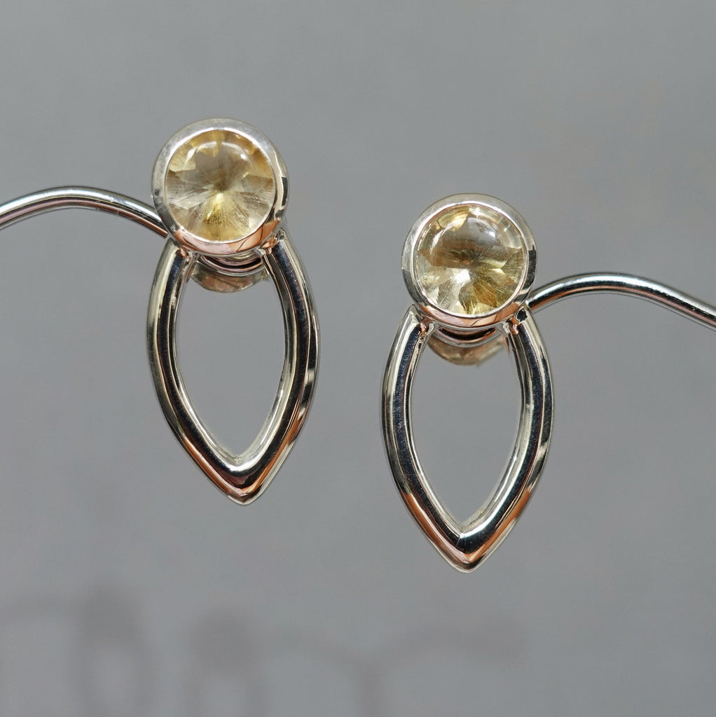 Citrine Facetted Stud Post Silver Earrings, E2CIT