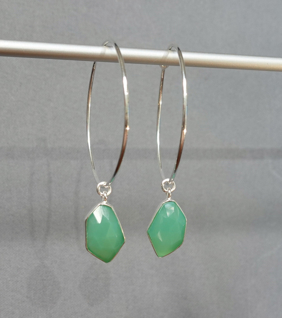 Amazonite Checker Cut 925 Sterling Silver Hoop Earrings, E1AMAZ