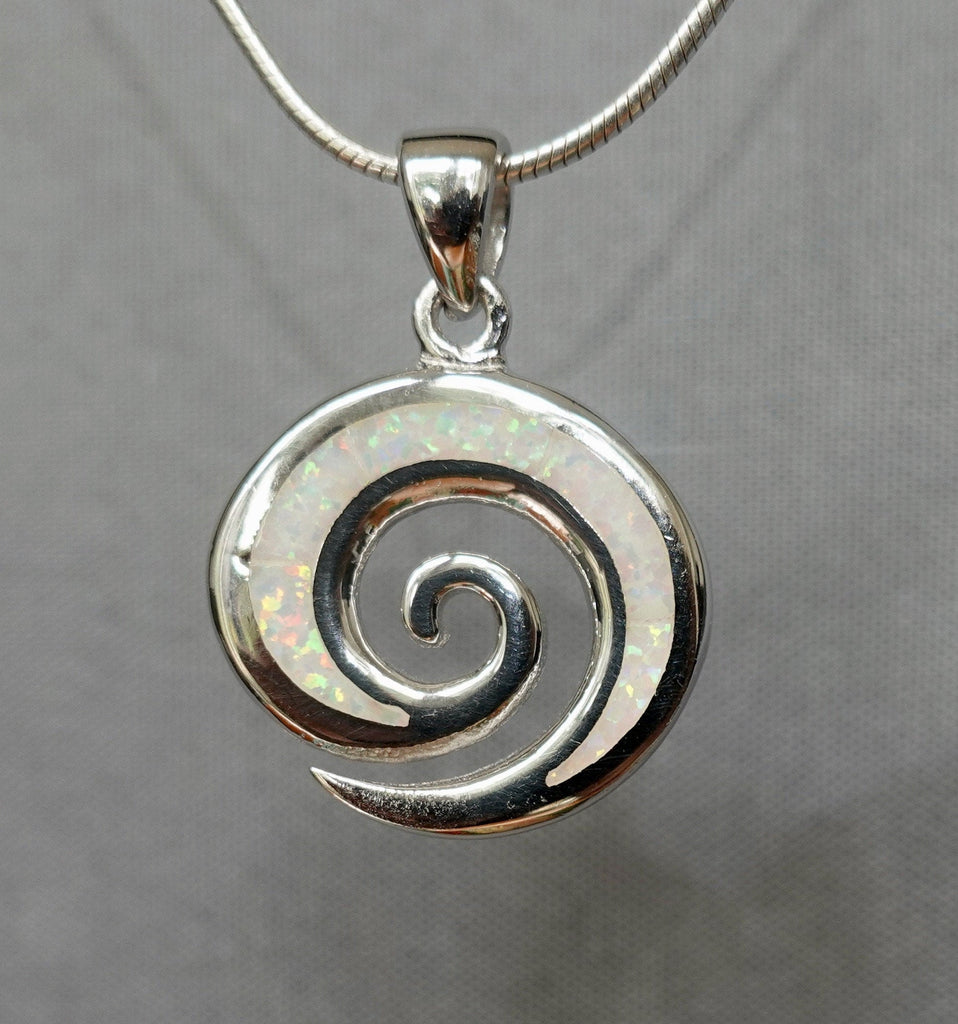 White Opal Spiral Silver Pendant, OPP8WOP