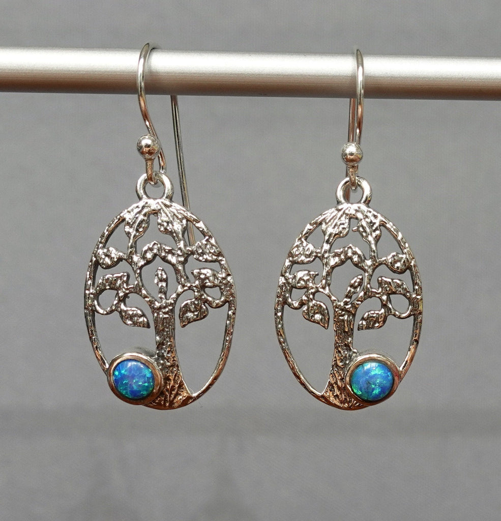 Tree of Life Blue Opal Oxidised Silver Earrings, OPE4BOP