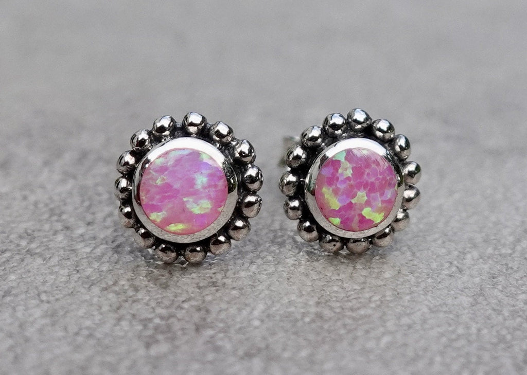Pink Opal 925 Sterling Silver Opalique Round Studs, OPS2POP