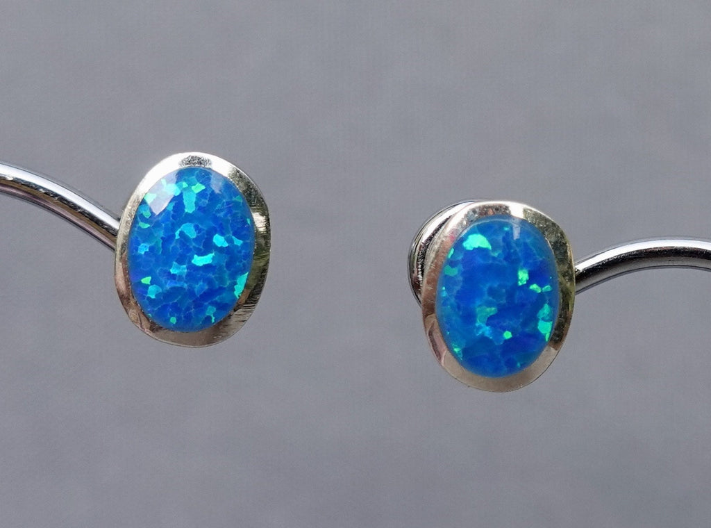 Blue Opal Opalique Oval Silver Studs, OPS8BOP