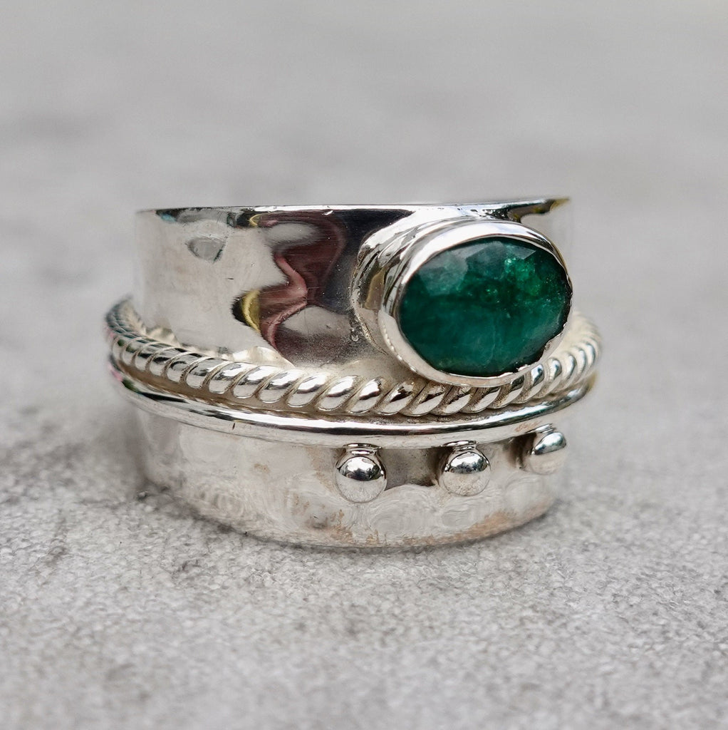 Emerald Wide 925 Sterling Silver Ring, R16SEM