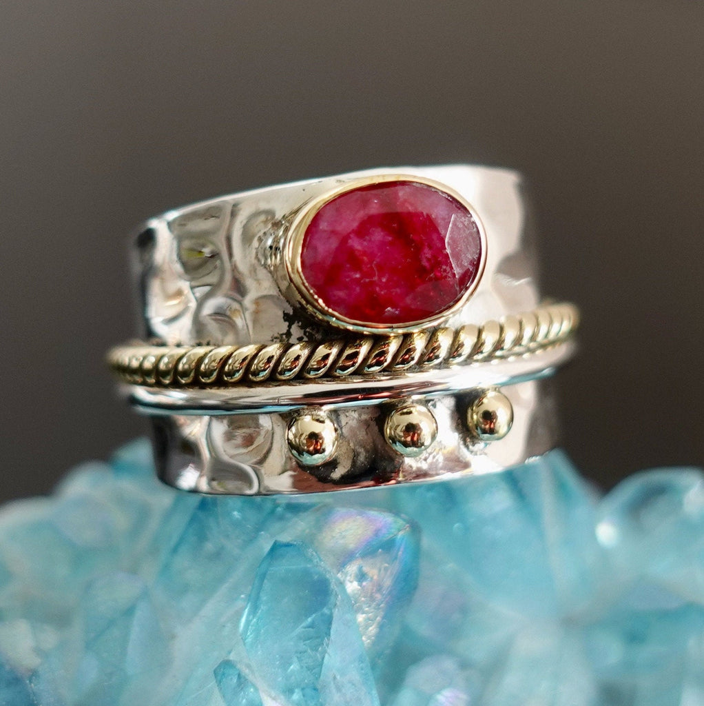 Ruby Wide 925 Silver Ring with Brass Detailing, R16R