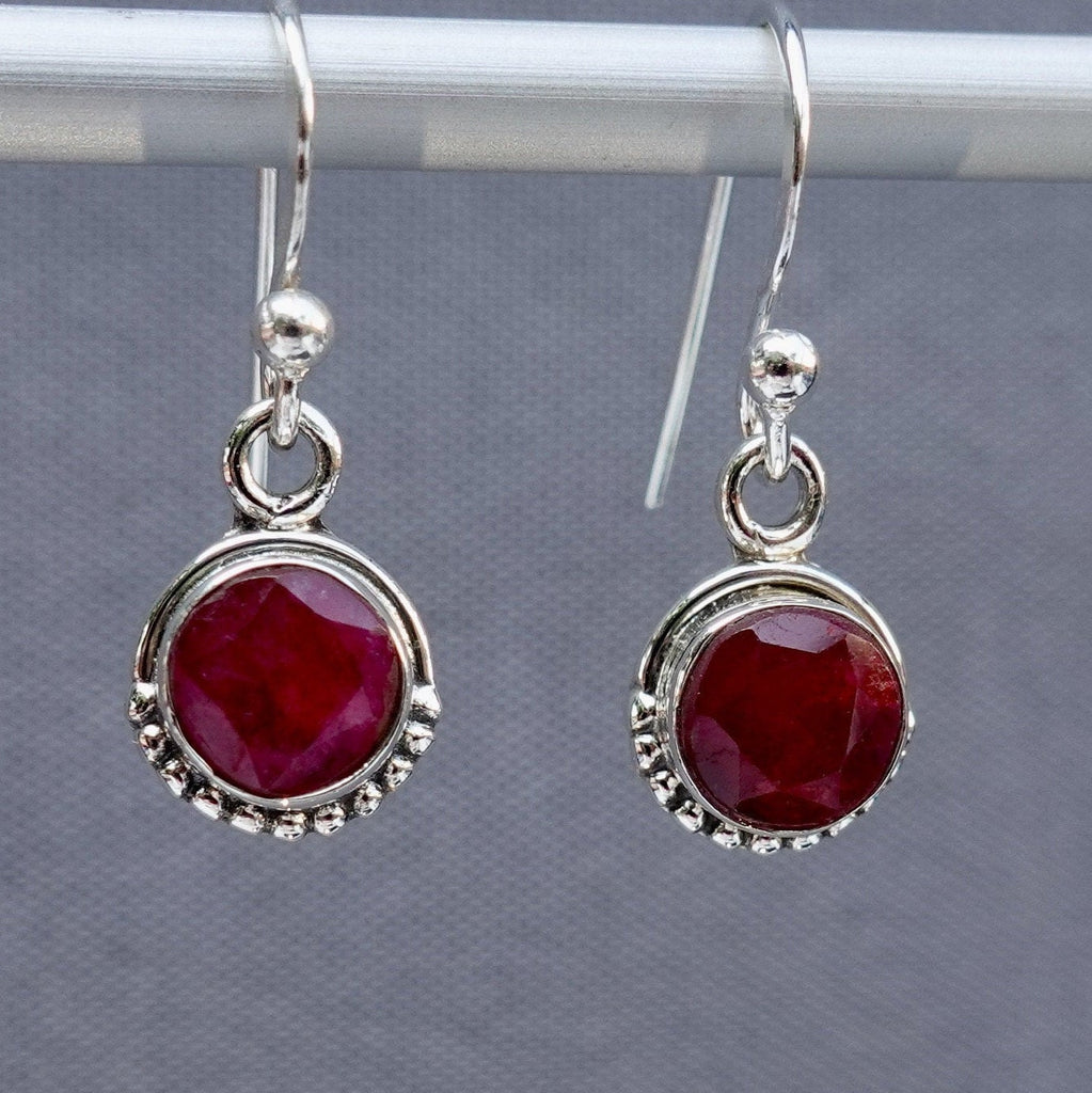 Boho Round 6mm Ruby 925 Silver Earrings, E86R