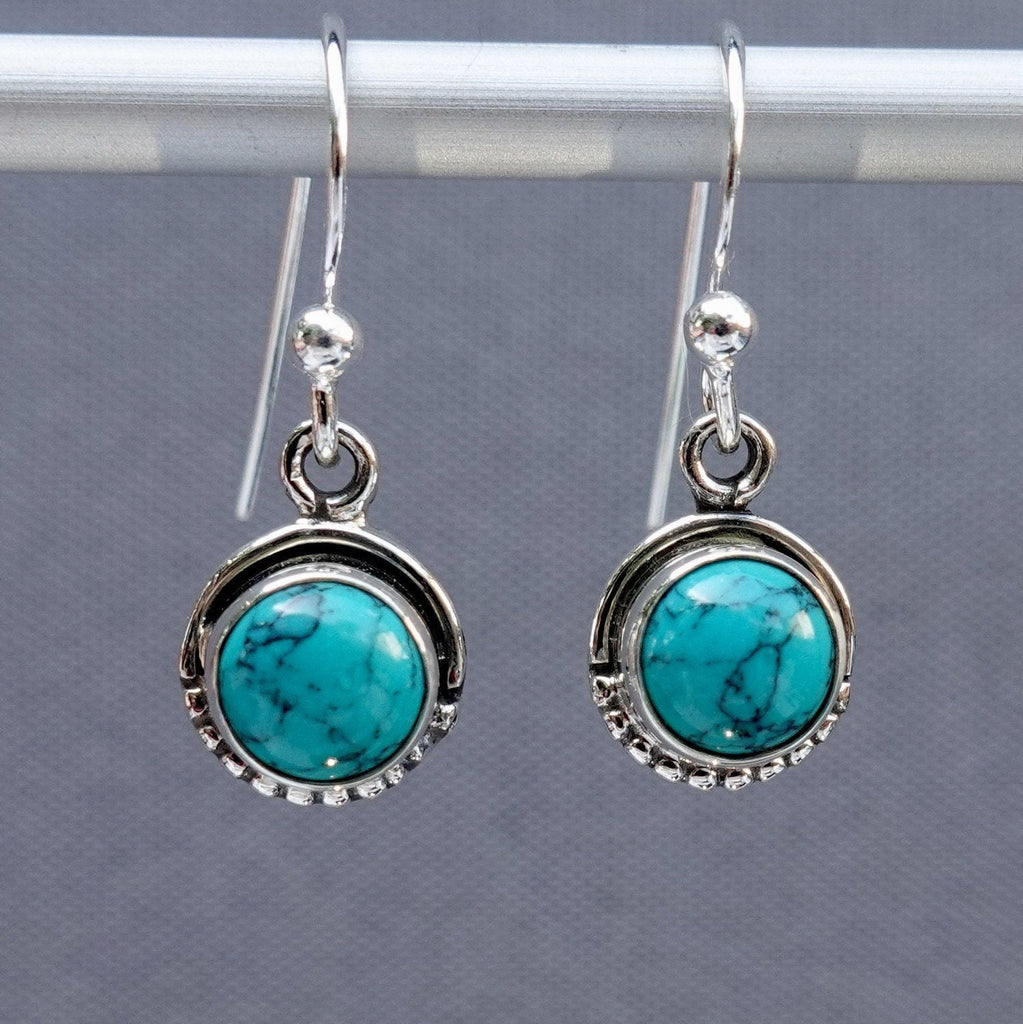 Turquoise Dainty Round Boho 925 Silver Earrings, E86T