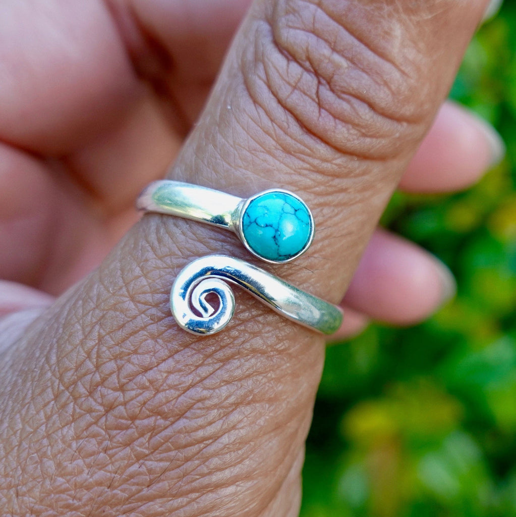 Turquoise Adjustable Wrap Spiral 925 Silver Ring, R61T