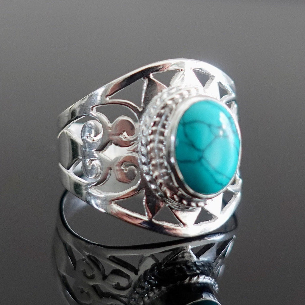Turquoise Filigree Wide 925 Silver Ring, R2TS