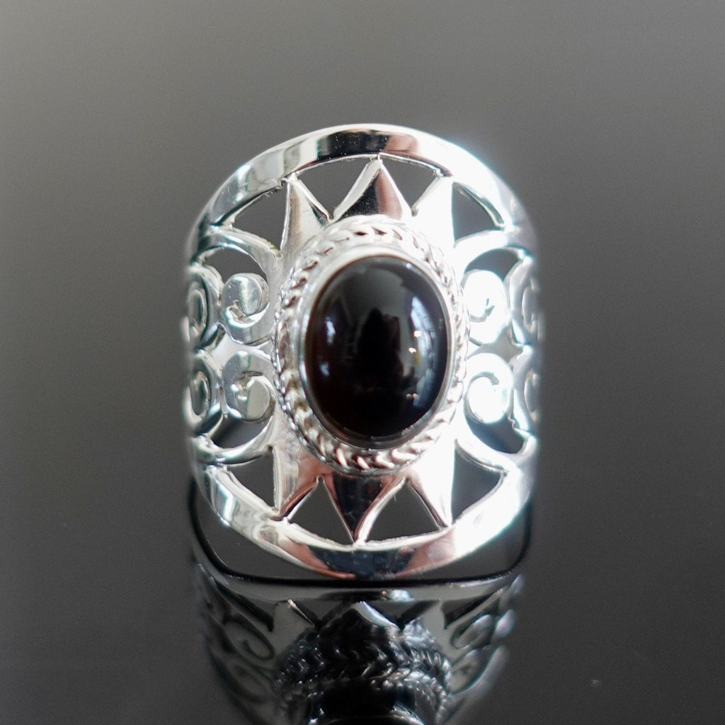 Black Onyx Wide 925 Silver Filigree Ring, R2O