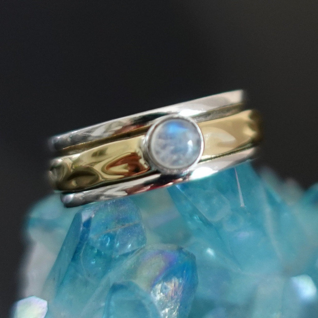Moonstone Spinner Ring, Brass Silver, Mistry Gems, SP46M