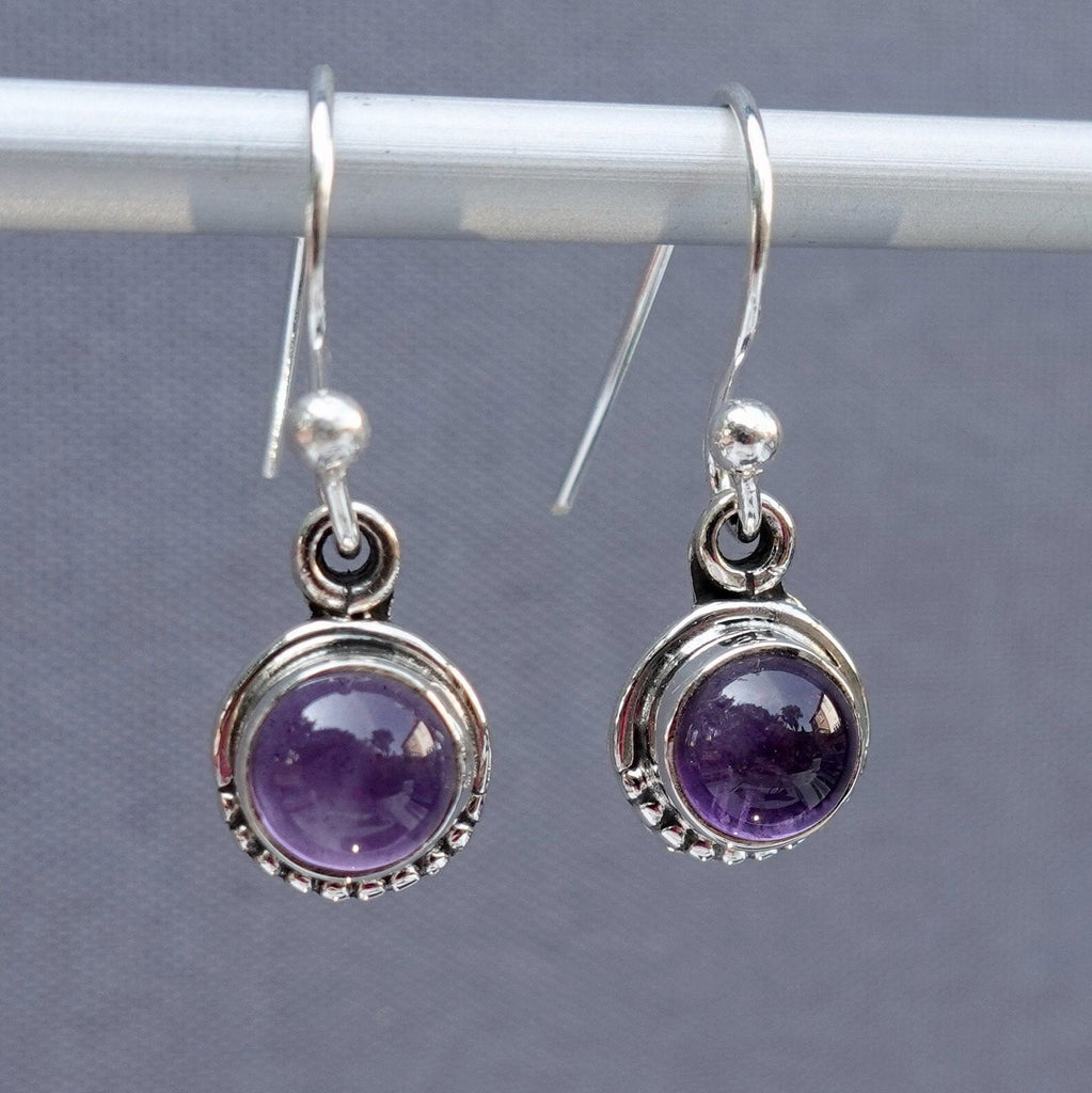 Round Amethyst Earrings, Small 925 Sterling Silver, Boho Earrings, Dainty Purple Gemstone Earrings, February Birthstone, Mistry Gems, E86A