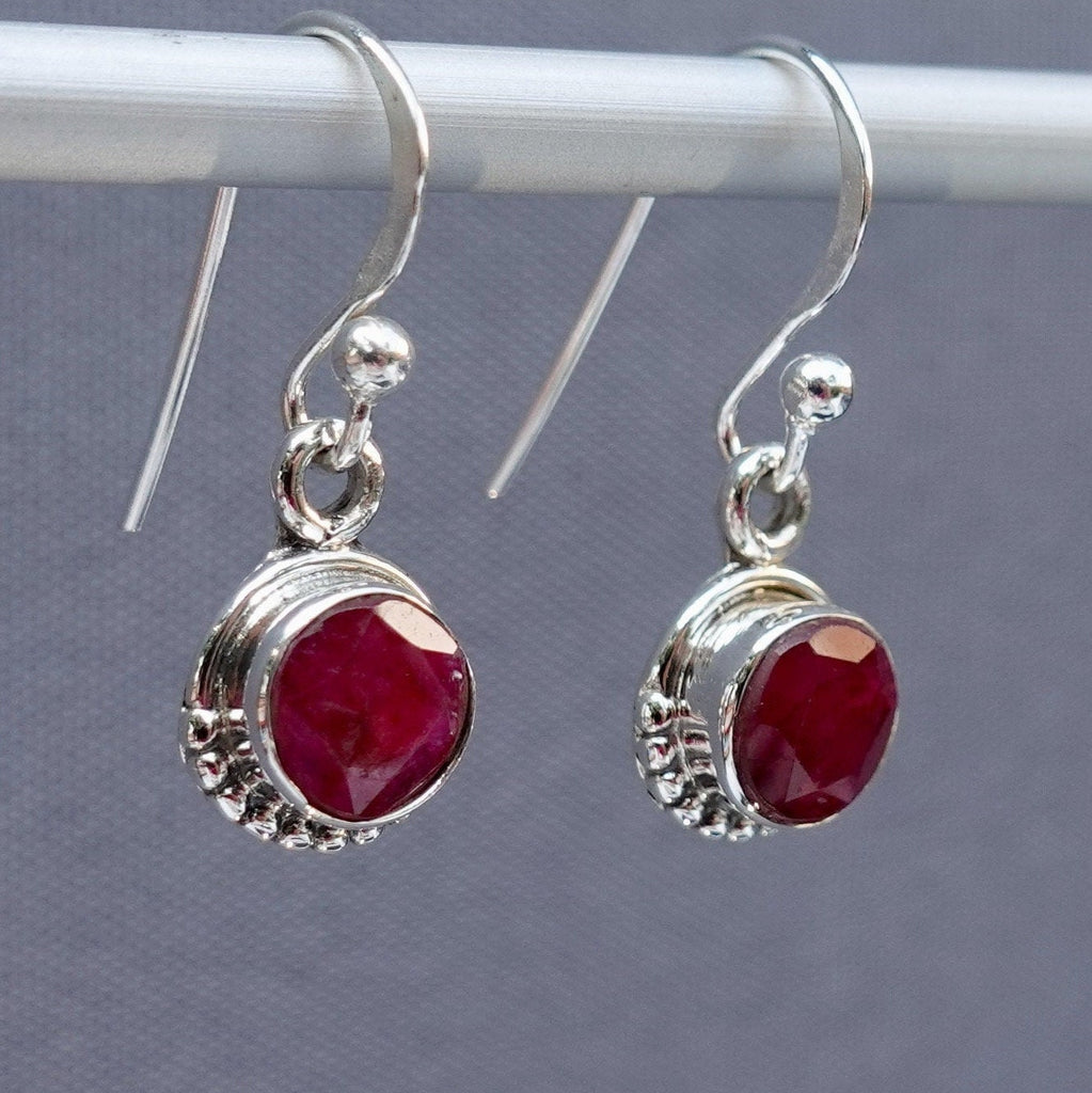Ruby Dainty Round Boho 925 Silver Earrings, E86R