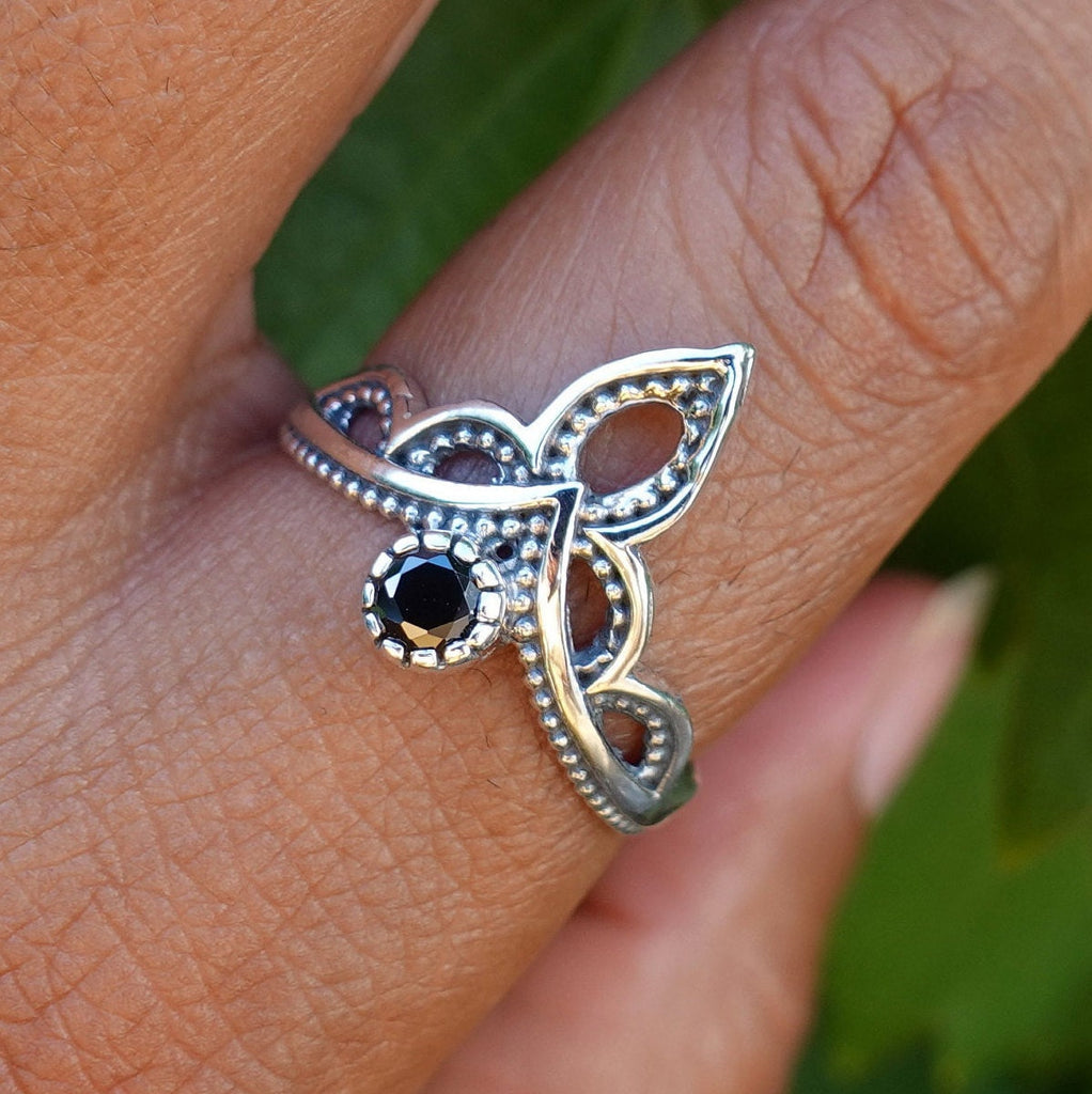 Boho Black Onyx Crown Ring, 925 Sterling Silver Ring, Boho Thumb Ring, Black Gemstone, Midi Ring, 7th Anniversary, Mistry Gems, R188O