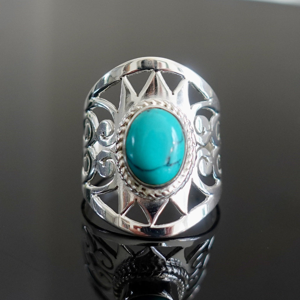 Turquoise Wide Filigree 925 Silver Ring, R2T