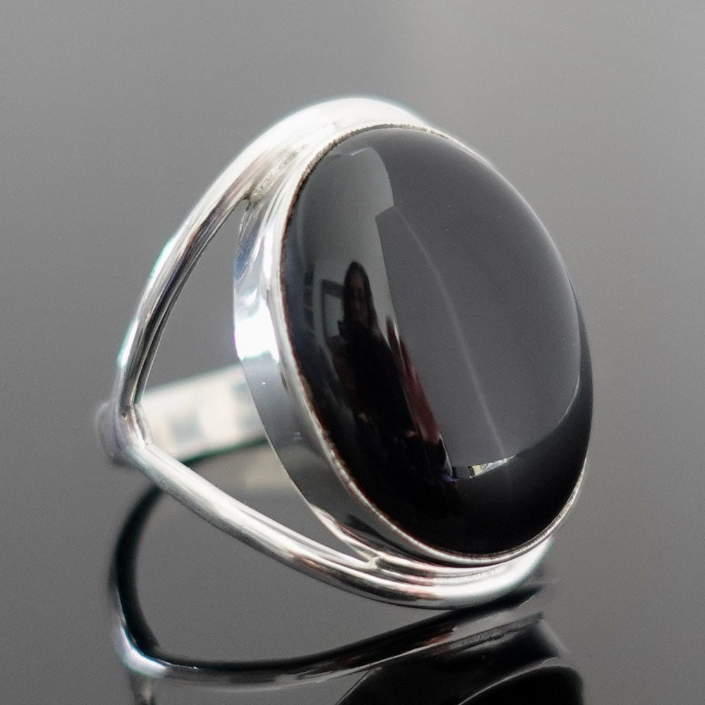 Black Onyx Oval 20mm x 15mm 925 Sterling Silver Ring, R80OL