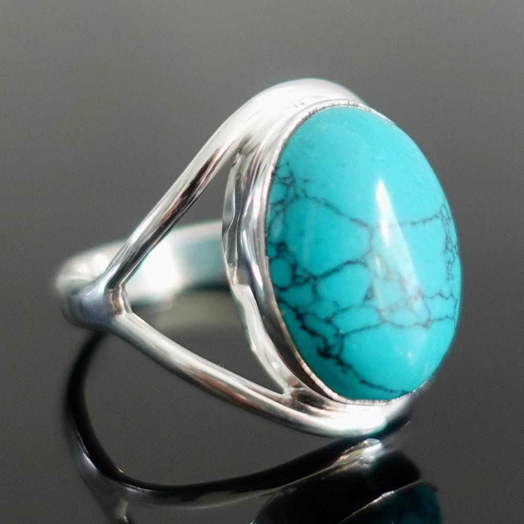 thumbnail image 2 of Handmade 925 Sterling Silver Oval Turquoise Stone Ring - 9x7mm - Stackable, Sizes H-X 2 of 4