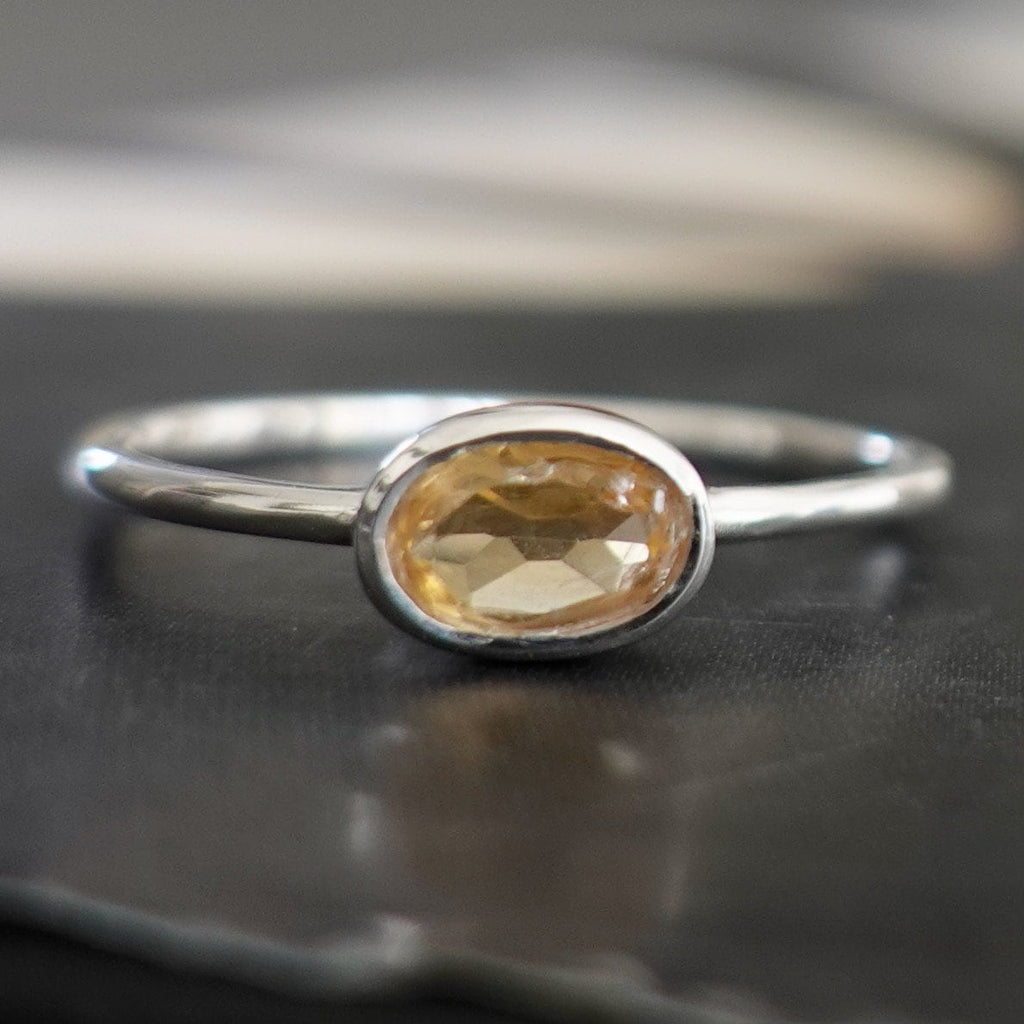 Citrine Ring, Horizontal Oval Stacking Ring, 925 Sterling Silver, Solitaire Ring, November Birthstone, Yellow Gemstone, Mistry Gems, R151CIT
