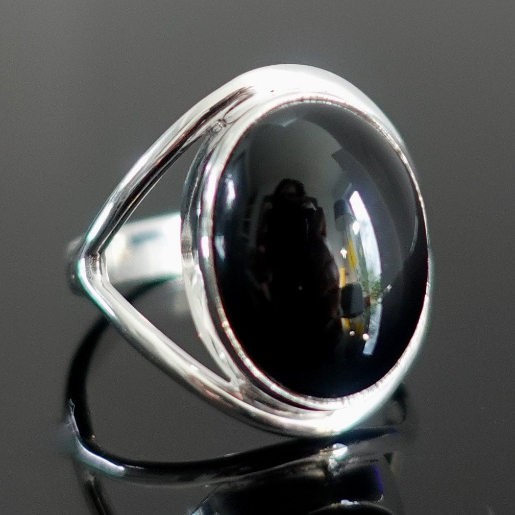 Black Onyx Oval 15mm x 12mm 925 Sterling Silver Ring, R80OS
