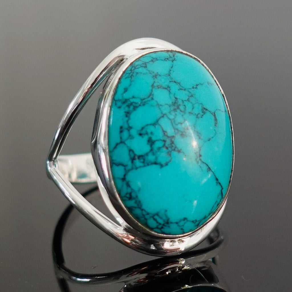 Turquoise Ring Oval 20mm x 15mm 925 Sterling Silver Ring, R80TL