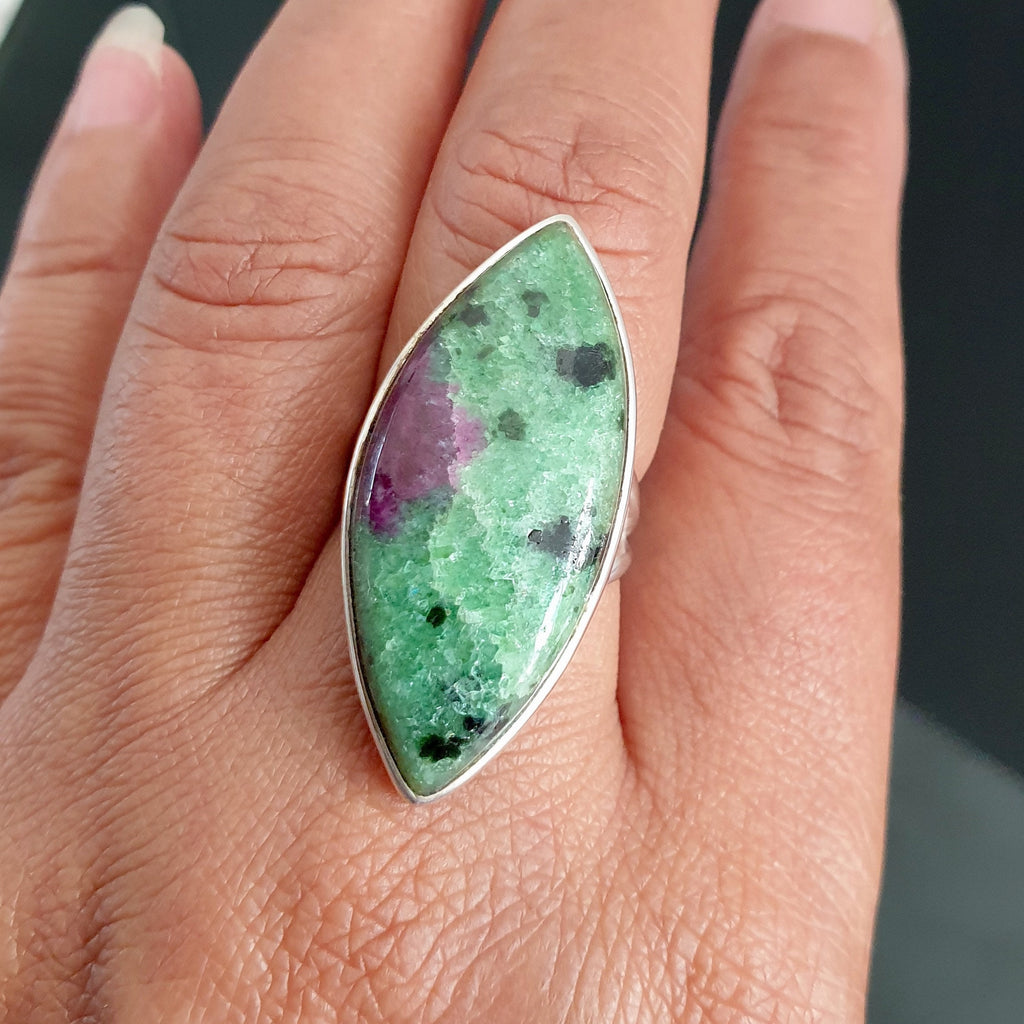 Ruby Zoisite Large Marquis 36mm x 15mm 925 Sterling Silver Ring, R227