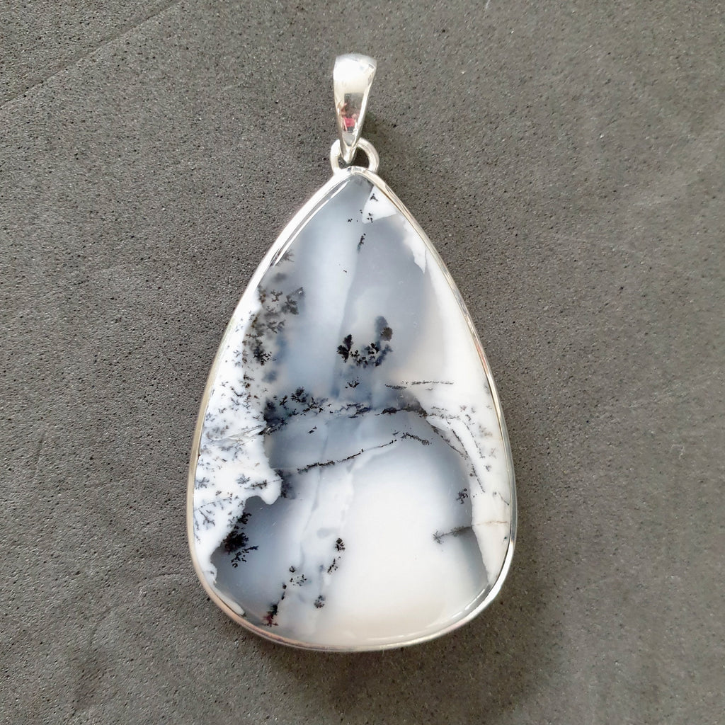 Large Natural Dendritic Agate Teardrop Silver Pendant, SLIGHT FLAW, DAP24