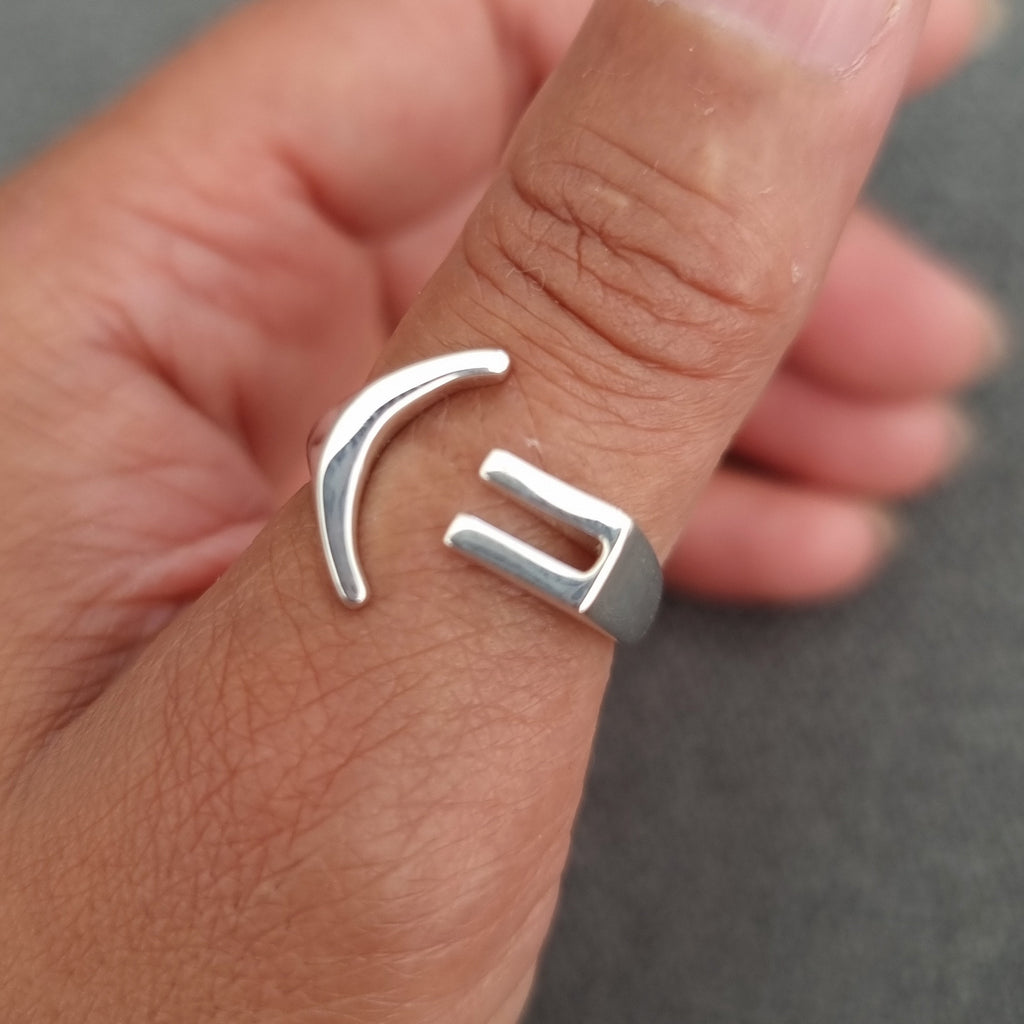 Silver Crescent Moon Ring, Adjustable Ring, 925 Sterling Silver Ring Women, Silver Geometric Ring, Thumb Ring, Boho Ring, Mistry Gems, R23