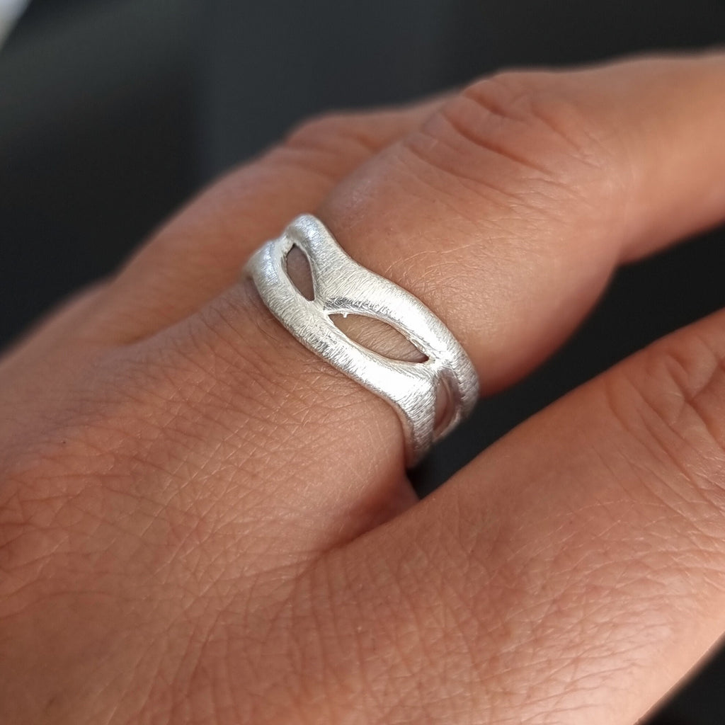 Trendy Brushed Sterling Silver Ring, Textured Silver Band, Unusual Unisex Thumb Ring, 25th Anniversary Gift, Mistry Gems, R26