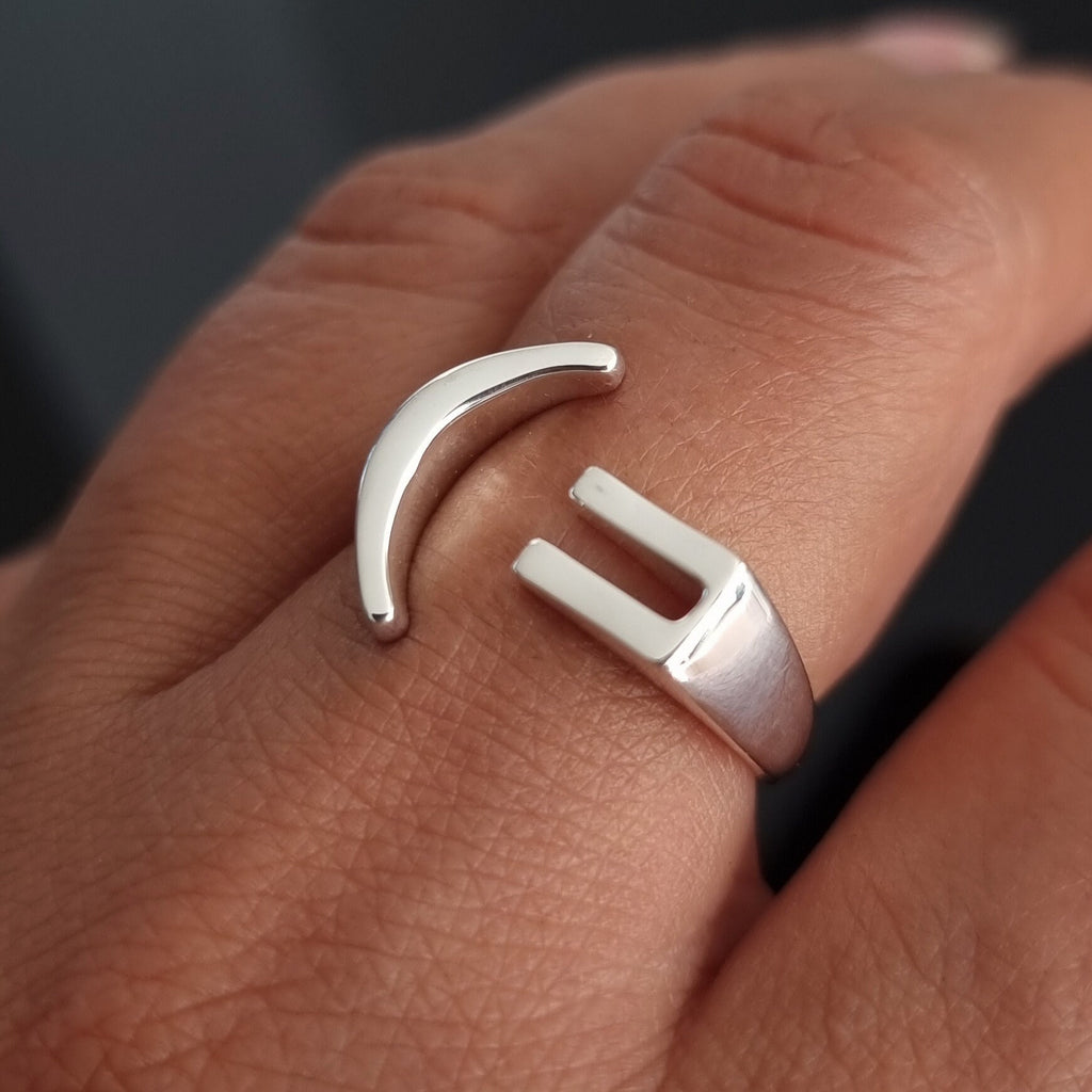 Crescent Moon Adjustable 925 Sterling Silver Ring, R23