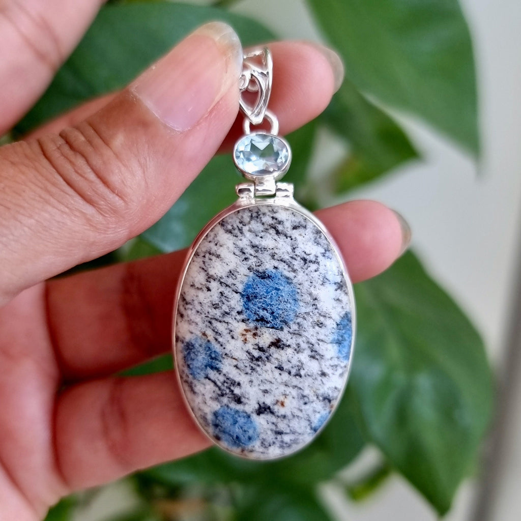 K2 Jasper Blue Topaz Multistone 925 Sterling Silver Pendant, Stone 40mm x 28mm, K2P13