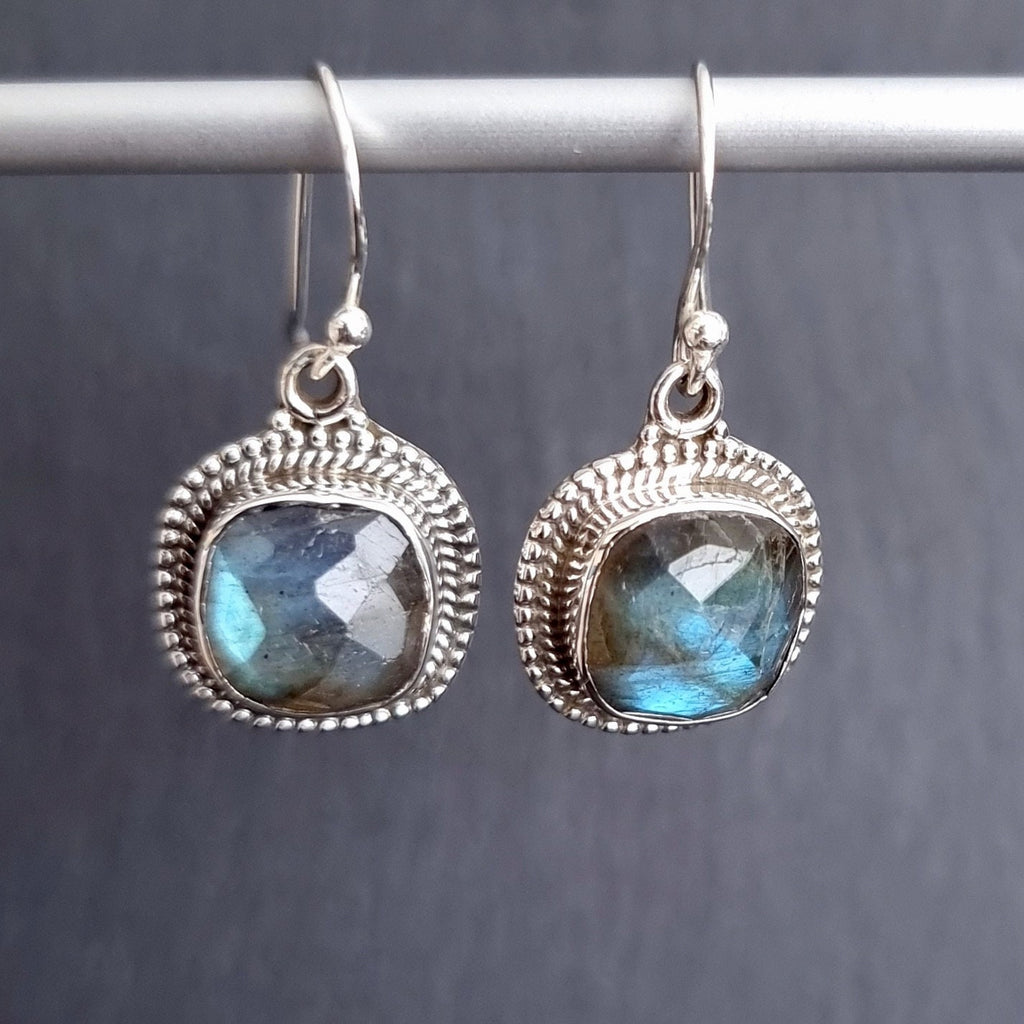 Facetted Labradorite Boho Square 925 Sterling Silver Earrings, LABE14
