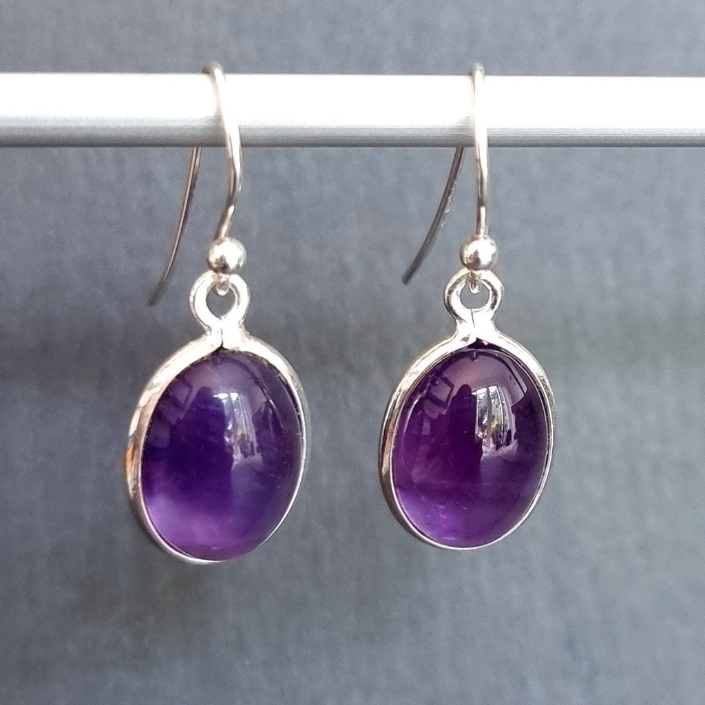 Amethyst Oval Bezel Set 925 Sterling Silver Earrings, E2A