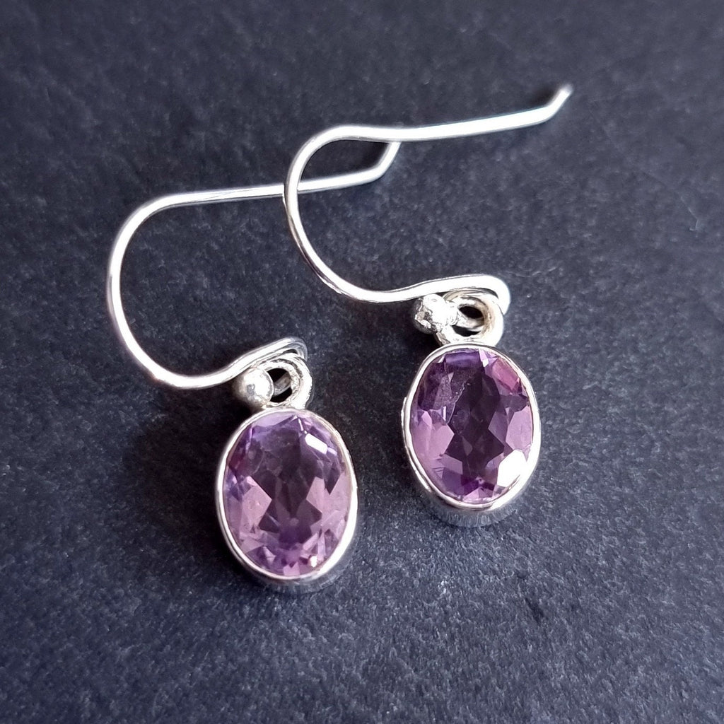 Amethyst Facetted Oval 925 Sterling Silver Earrings, E7Af