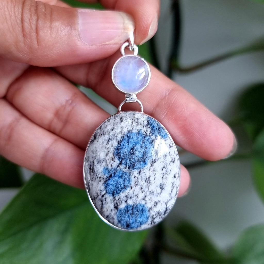 K2 Jasper Moonstone Oval Multistone 925 Sterling Silver Pendant, Stone 36mm x 30mm, K2P5