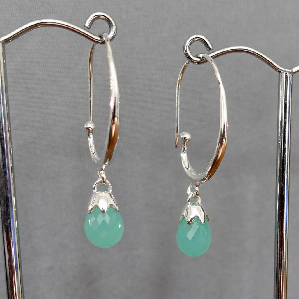 Aqua Calcedony Open Hoop 925 Sterling Silver Earrings, E111ACALC