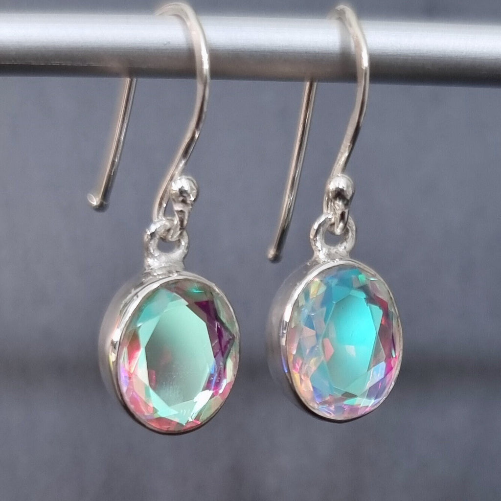 Mystic Mercury Mist Topaz Earrings, 10mm x 8mm Facetted Oval 925 Sterling Silver Earrings, Rainbow Wedding Jewellery, Mistry Gems, FQZE1