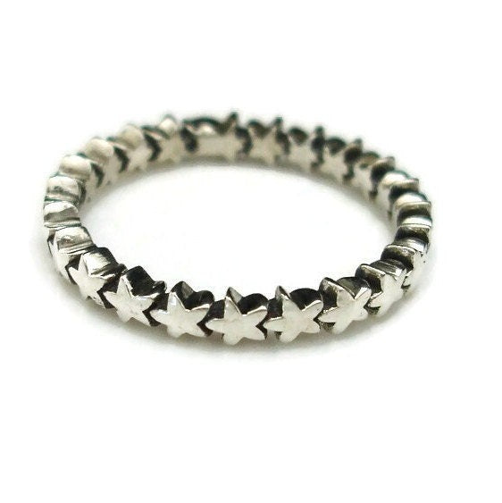 Star Ring, 925 Silver Celestial Ring, 925 Sterling Silver, Narrow Thumb Ring, Plain Silver Band, Boho Ring, Stars & Stripes, Mistry Gems,R20