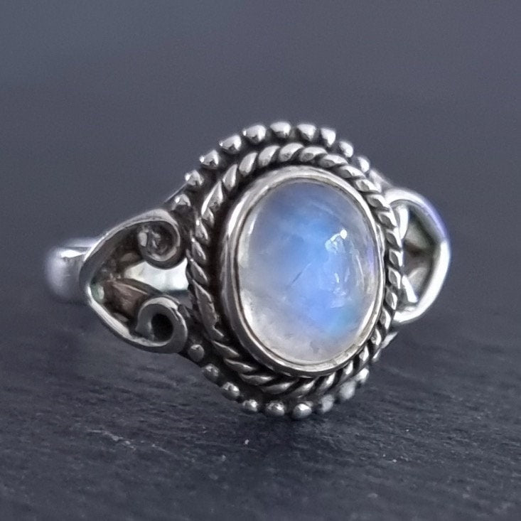 Boho Rainbow Moonstone Sterling Silver Ring, R76M
