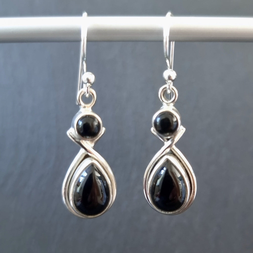 Black Onyx Two Stone Teardrop Earrings, E1O