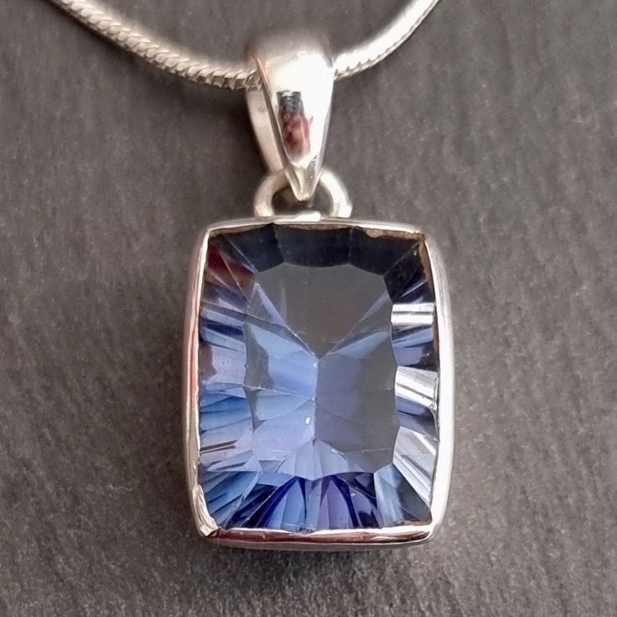 Blue Mystic Topaz Rectangle Silver Pendant, Facetted 16mm x 12mm, BMTP4