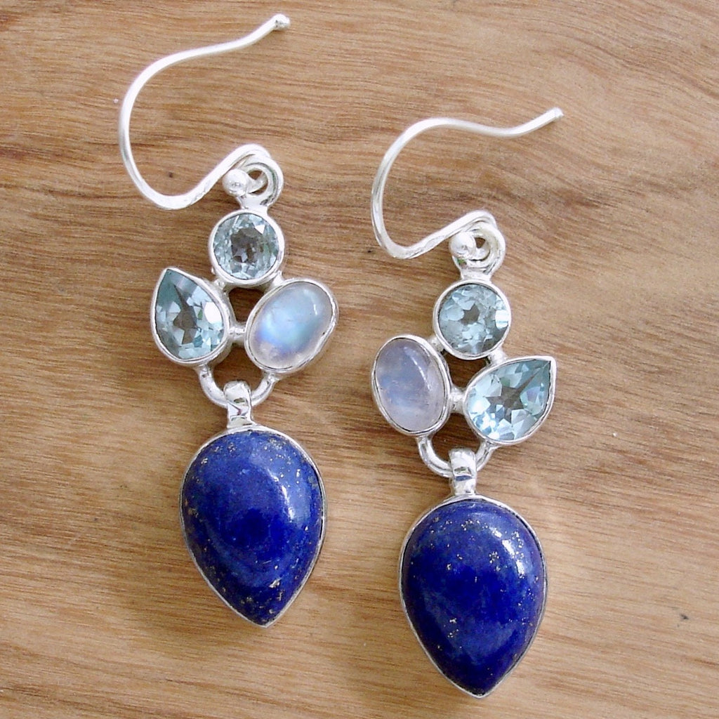 Lapis Lazuli Blue Topaz Moonstone Mutistone Earrings, LLE3