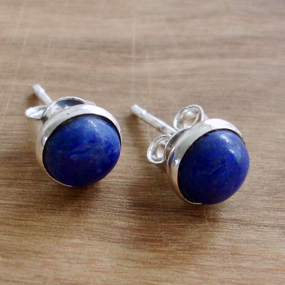 Tiny Lapis Lazuli Round 5mm Bezel Stud Earrings, S5LL