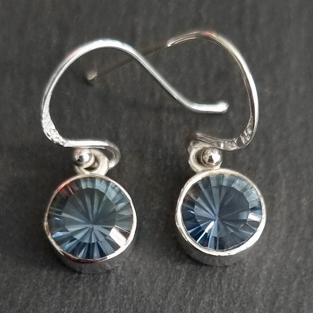 Small Blue Mystic Topaz Round Earrings, Stone 7mm, BMTE2
