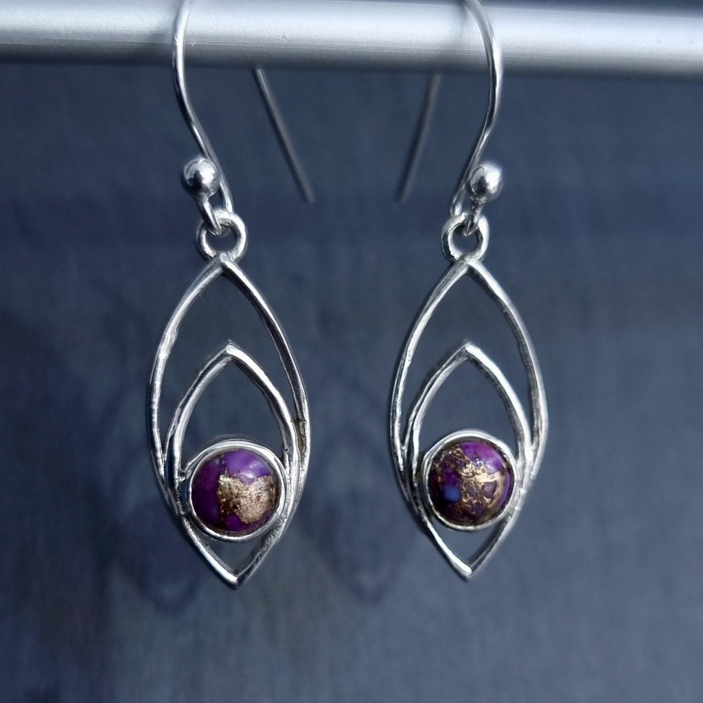 Purple Copper Turquoise Marquis Silver Earrings, E35PCT