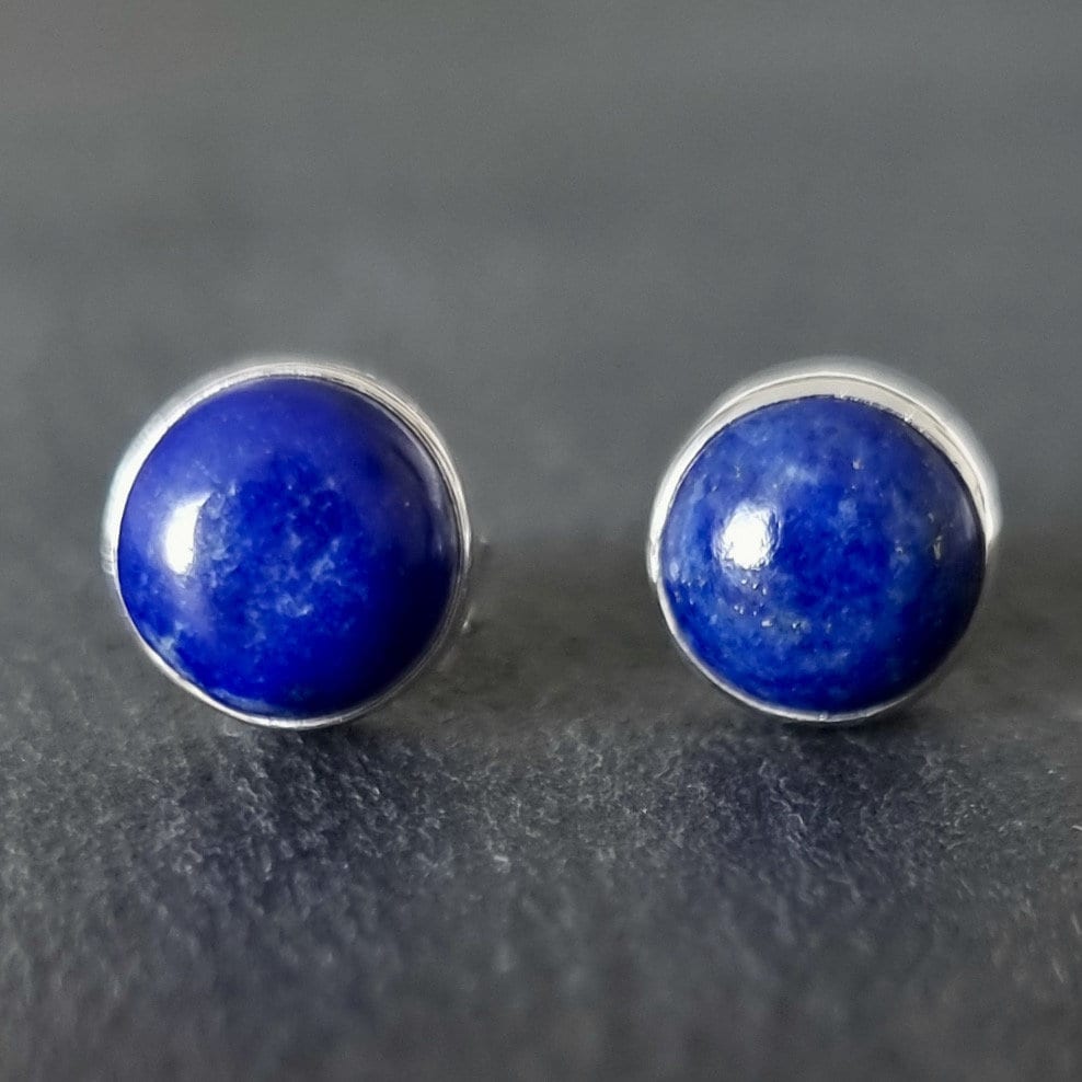 Lapis Lazuli Round Studs Earrings, 925 Sterling Silver, S11LL
