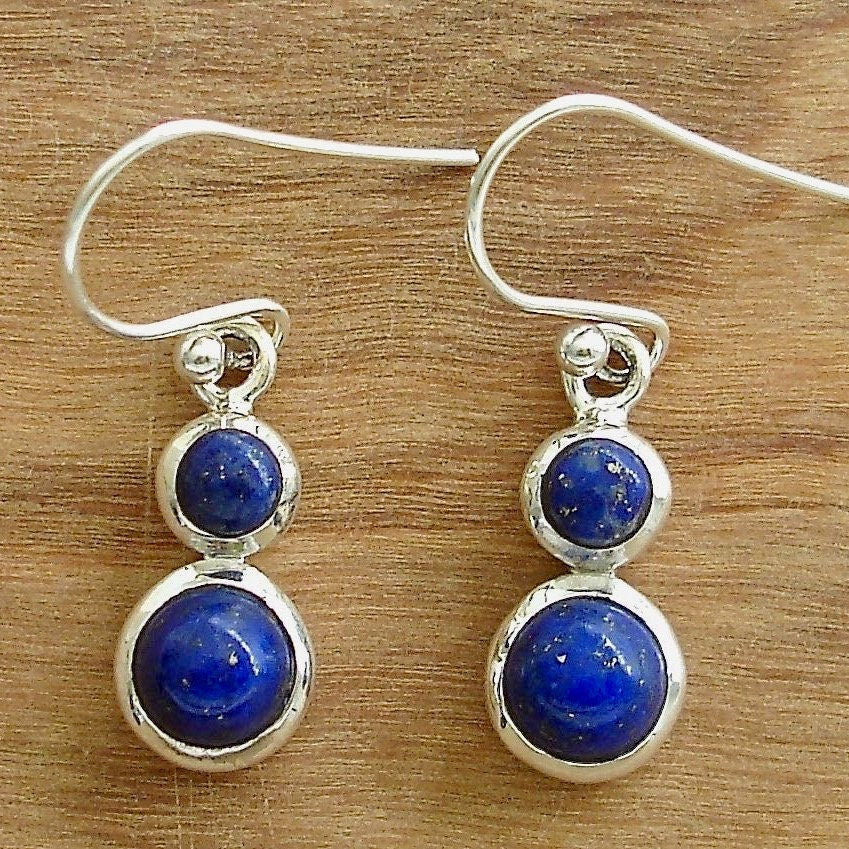 Lapis Lazuli Round Two Stone 925 Sterling Silver Earrings, E55LL